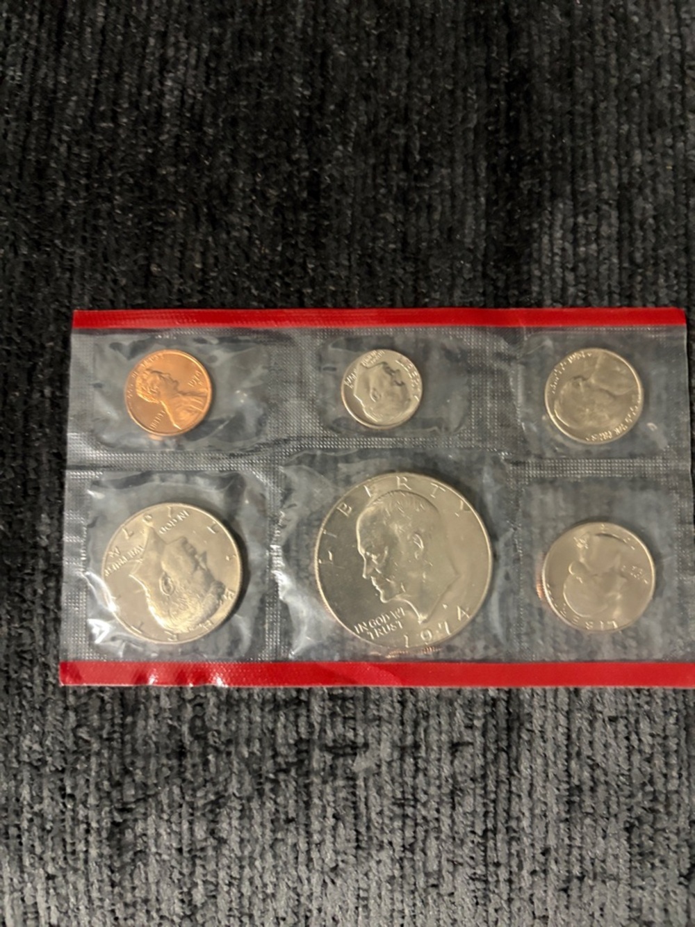 US Mint 1974 Eisenhower & Kennedy Coin Set - Silver Tones with Red Trim
